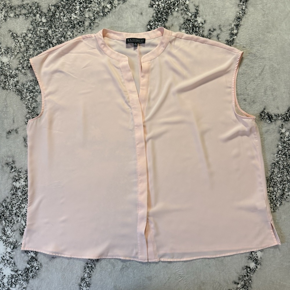 Eloquii Blouse Womens Size 24 Peach Flowy Lightweight Sleeveless Split‎ V Neck